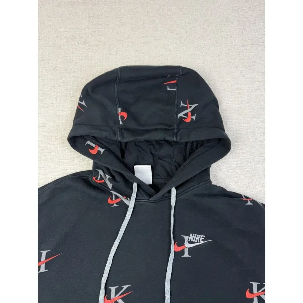 Nike All Over Logo Pullover Hoodie Black Men’s Small Fleece Swoosh Graphic